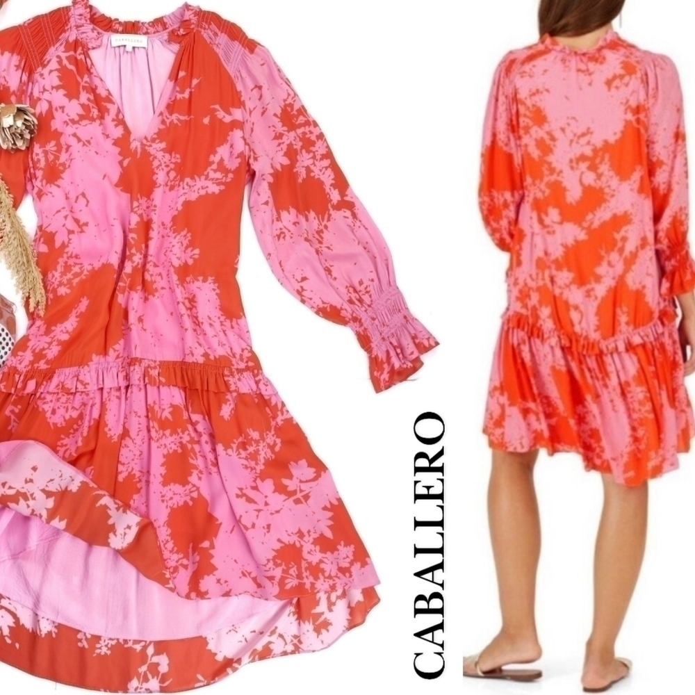 Caballero Women's Pink and Orange Floral Dress Sz S